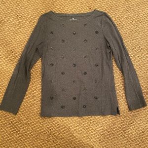 Talbots grey bejeweled top sweater